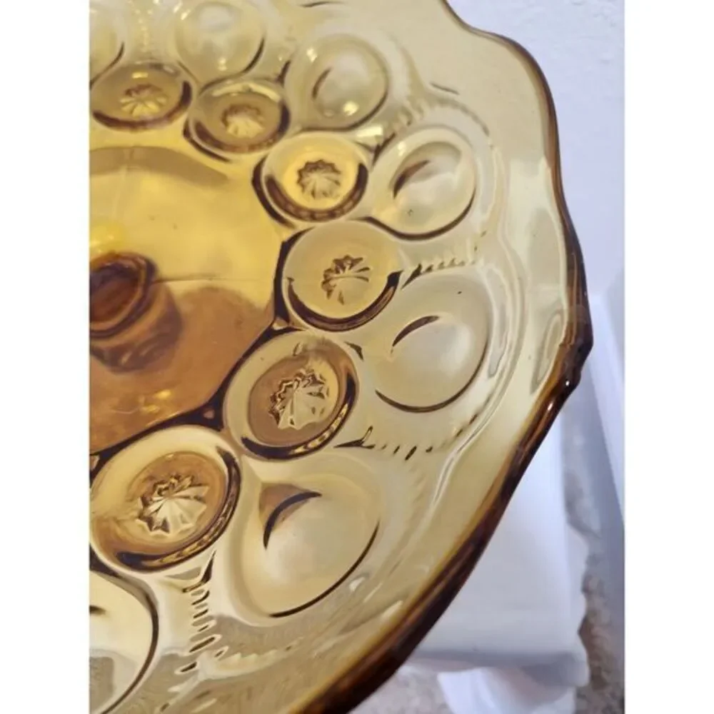 LE Smith Moon & Stars Amber Glass Dessert Stand Compote with Scalloped Edge  MCM